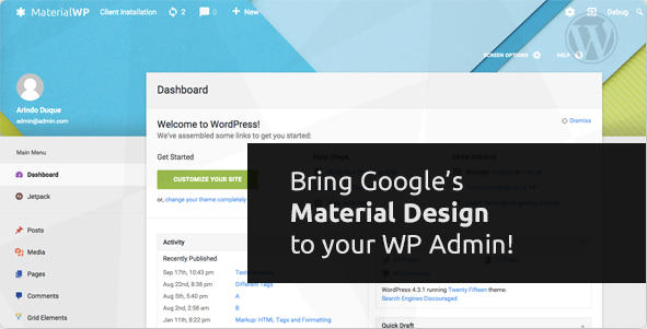 WordPress插件-Material WP V0.0.52汉化版已更新-倾尘SEO 更改WordPress管理界面 Material Design RTL支持-源来如此